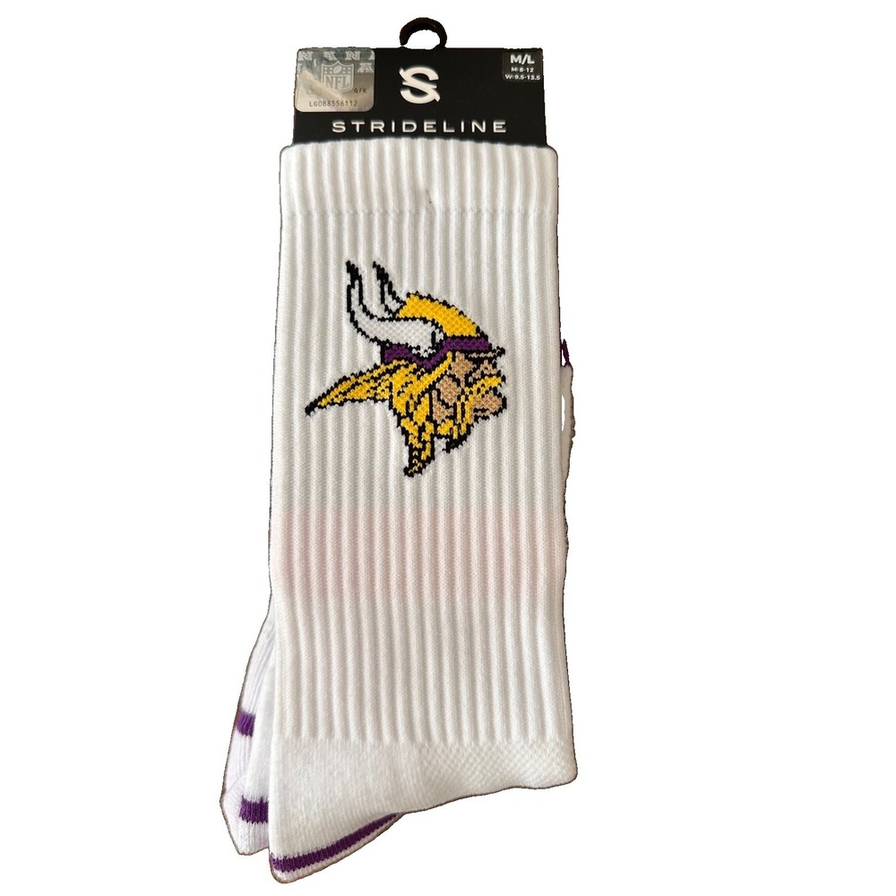 Strideline Minnesota Vikings NFL Crew White Logo Socks, Size M/L NWT